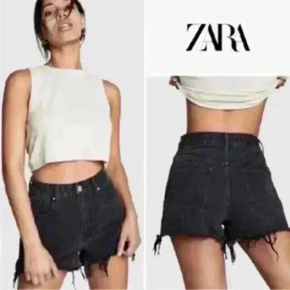 Zara black distressed shorts size 2 - Picture 1 of 4